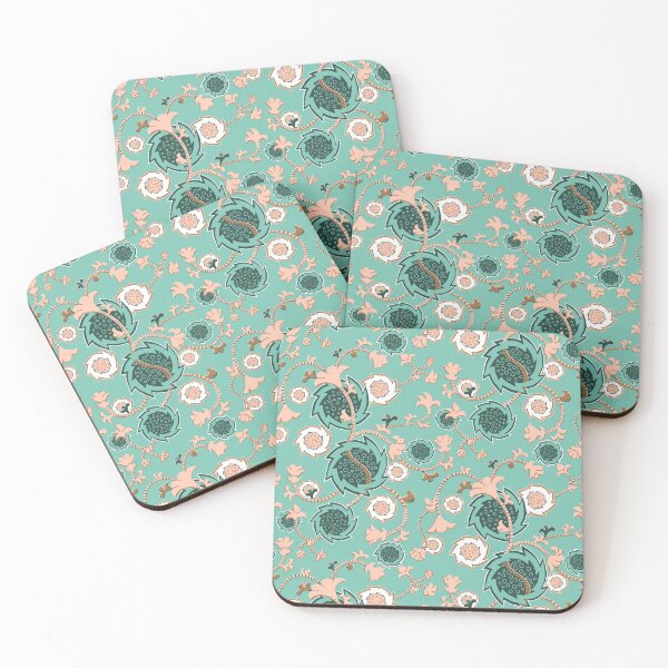 Item preview, Medieval Scroll Flowers in Spearmint Green, Pink and White designed and sold by vinpauld.