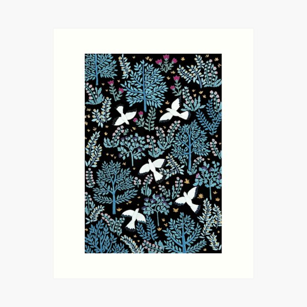 white birds garden Art Print