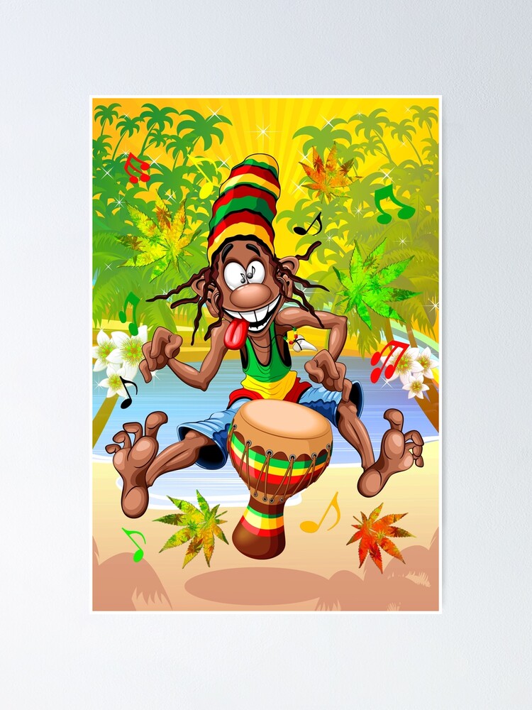 Poster Rasta Bongo Musicien Personnage Cool Drole Par Bluedarkart Redbubble