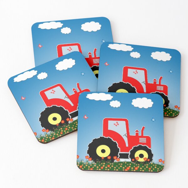 Item preview, Red tractor in a field designed and sold by Gaspar Avila.