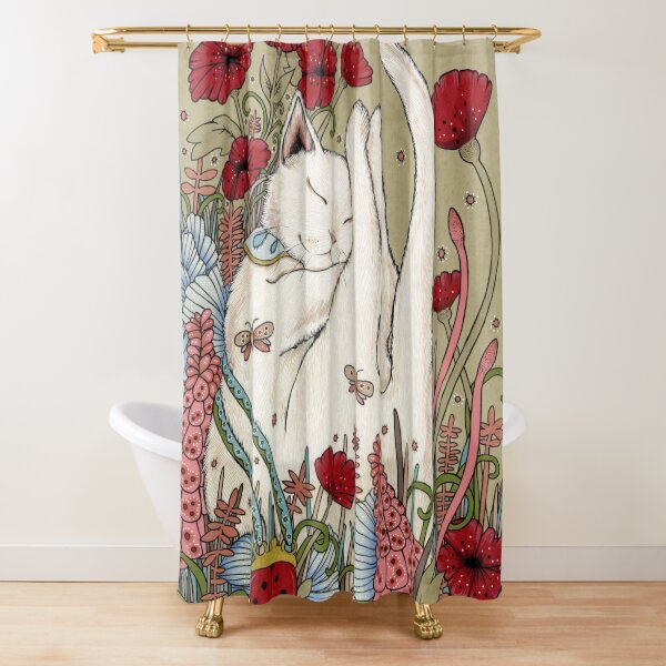 Poppies and Ladybug Shower Curtain
