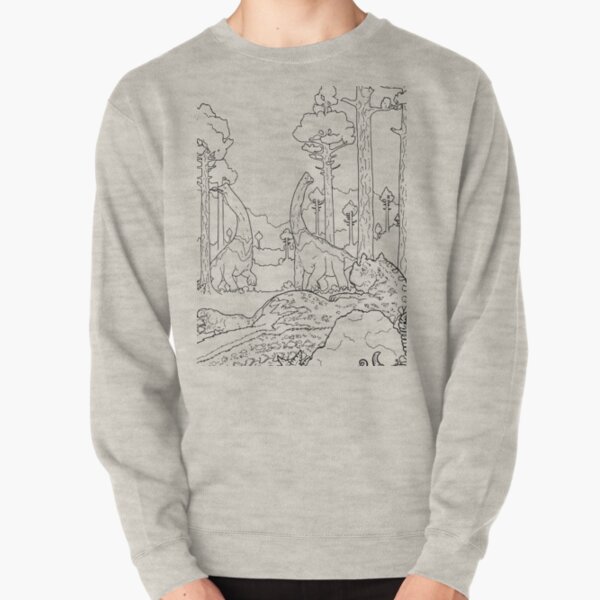 Lazy Dinosaur Afternoon, transparent line-art version Pullover Sweatshirt