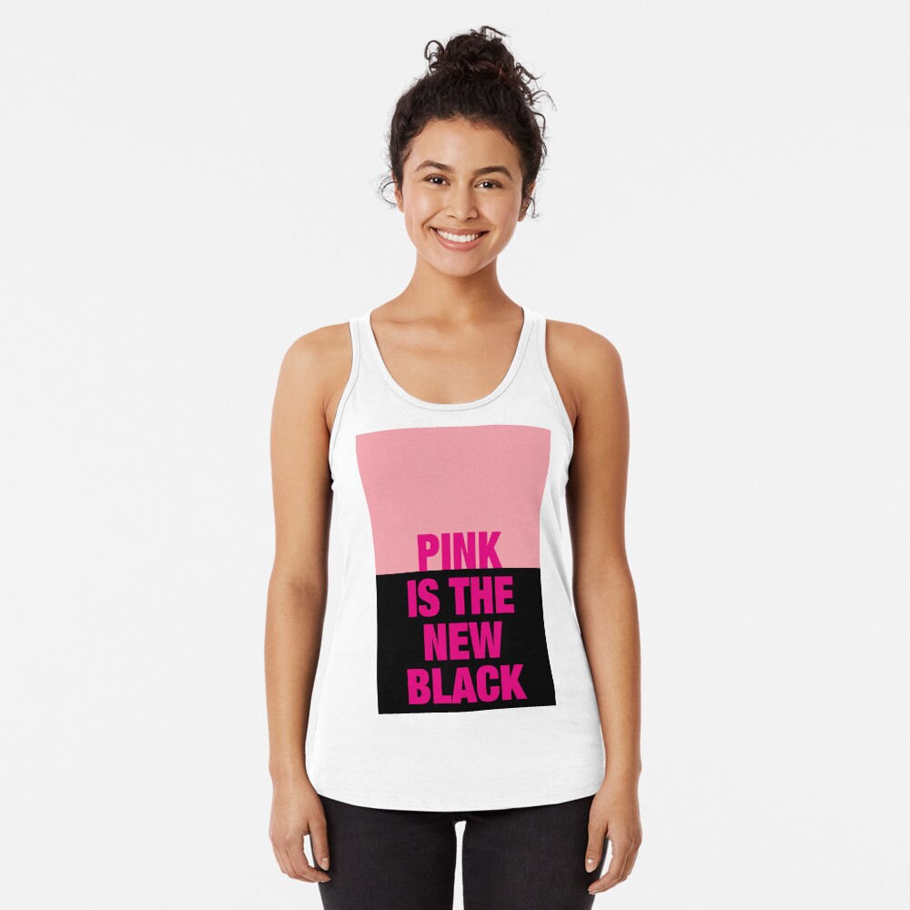 Victoria Secret PINK Tank Top Medium Black White Logo Racerback Sleeveless  New
