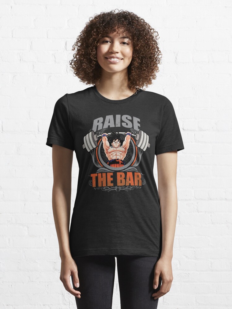Disover Raise The Bar - Goku Spirit Bomb - Barbell | Essential T-Shirt 