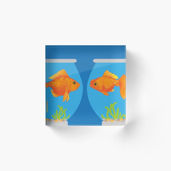 Two Little Goldfish in their Fish Bowls | Vintage Goldfish | Acrylic Block