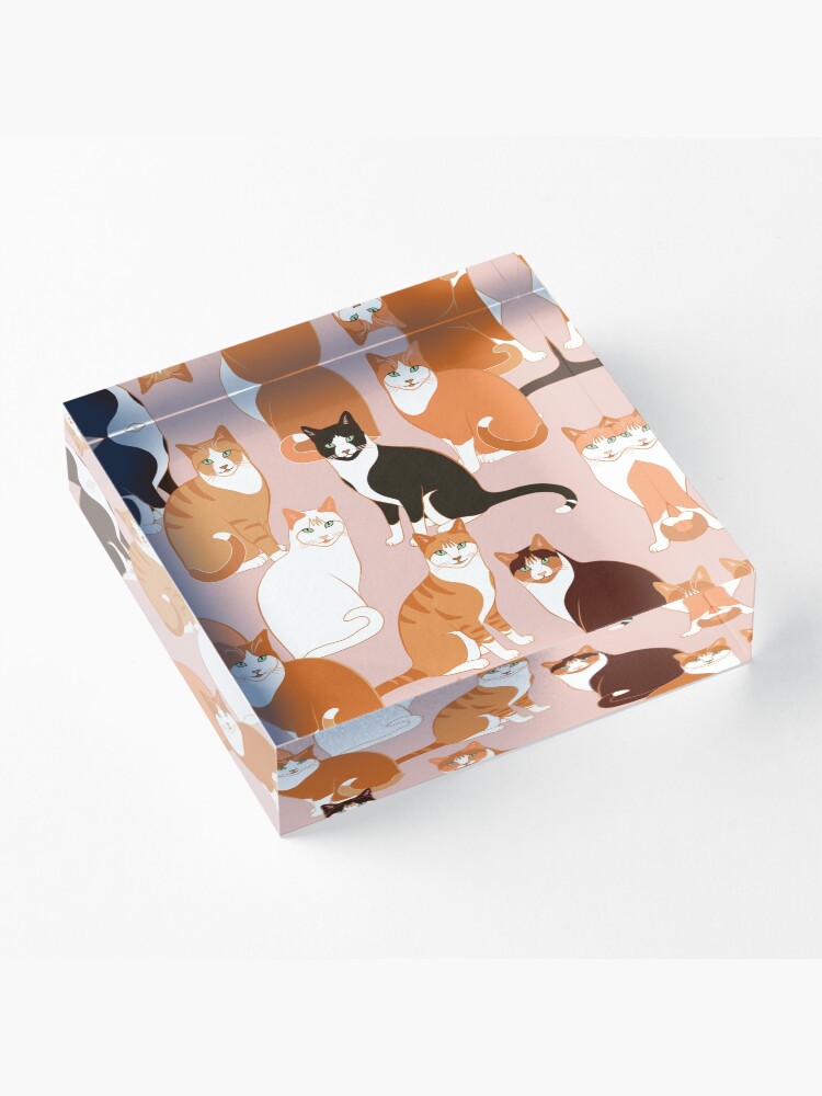 Alternate view of Ginger Cats on pink (with stickers) Acrylic Block