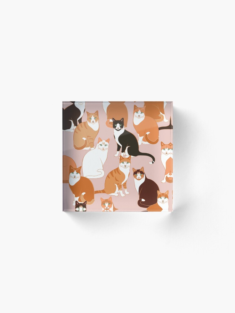 Alternate view of Ginger Cats on pink (with stickers) Acrylic Block