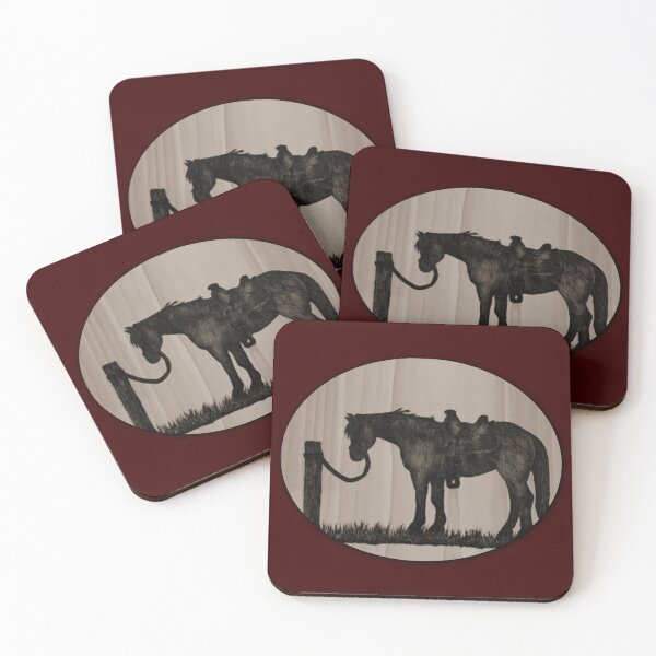 Item preview, "Waiting for my Ride" Saddled Horse Silhouette, Pyrography designed and sold by Amber Ryder.