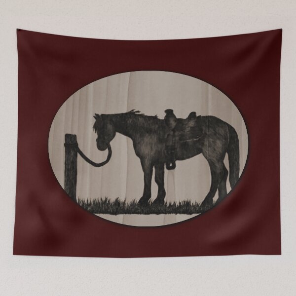 Item preview, "Waiting for my Ride" Saddled Horse Silhouette, Pyrography designed and sold by Amber Ryder.