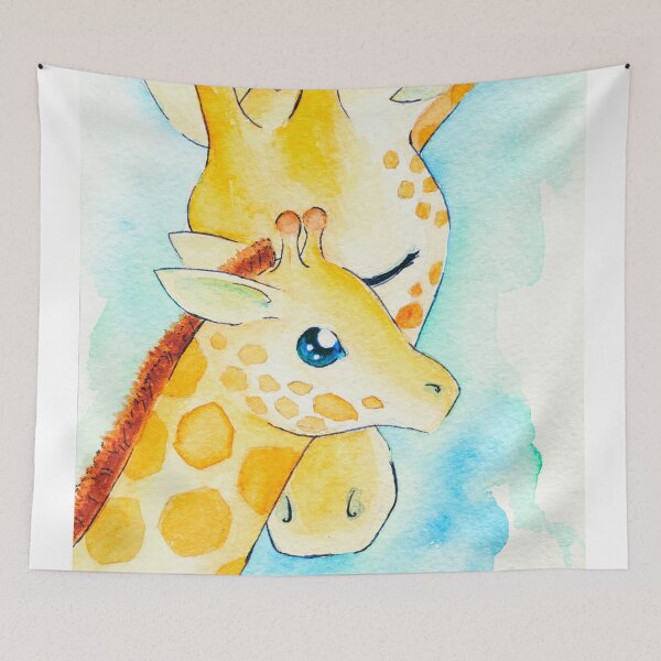 Item preview, Giraffe Mother and Baby Watercolor designed and sold by DorkyDinoGifts.