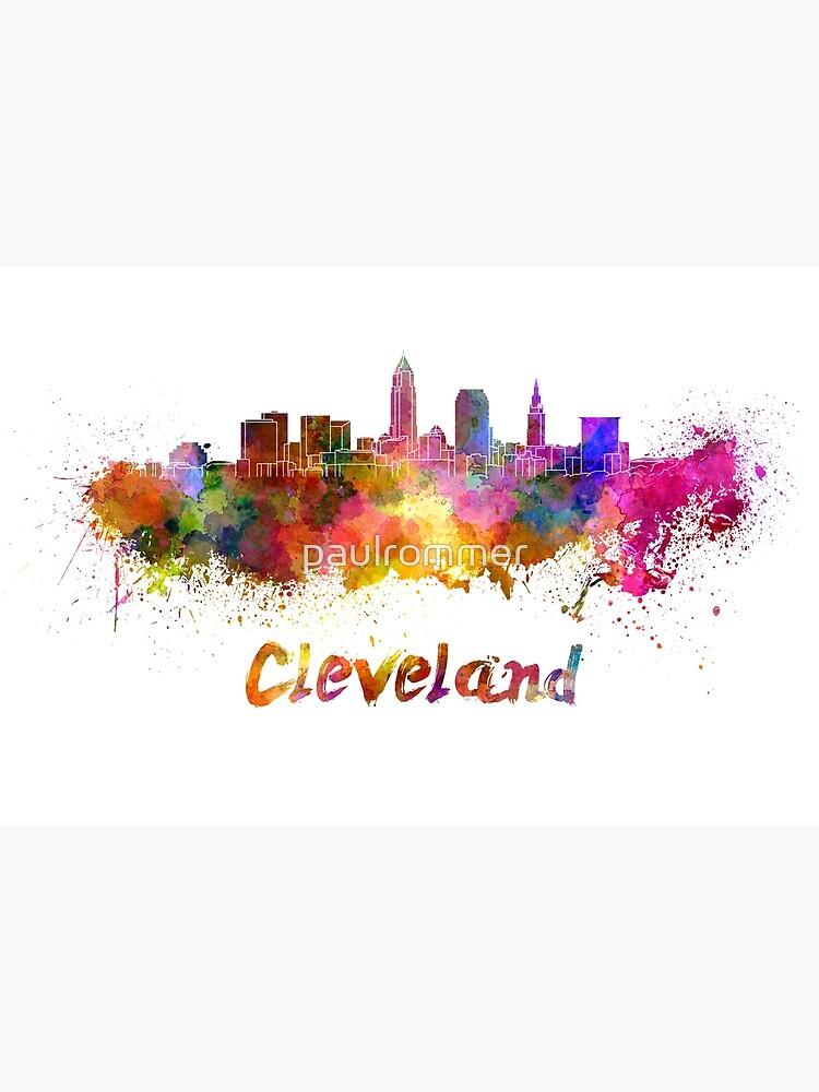 Cleveland skyline in watercolor by paulrommer