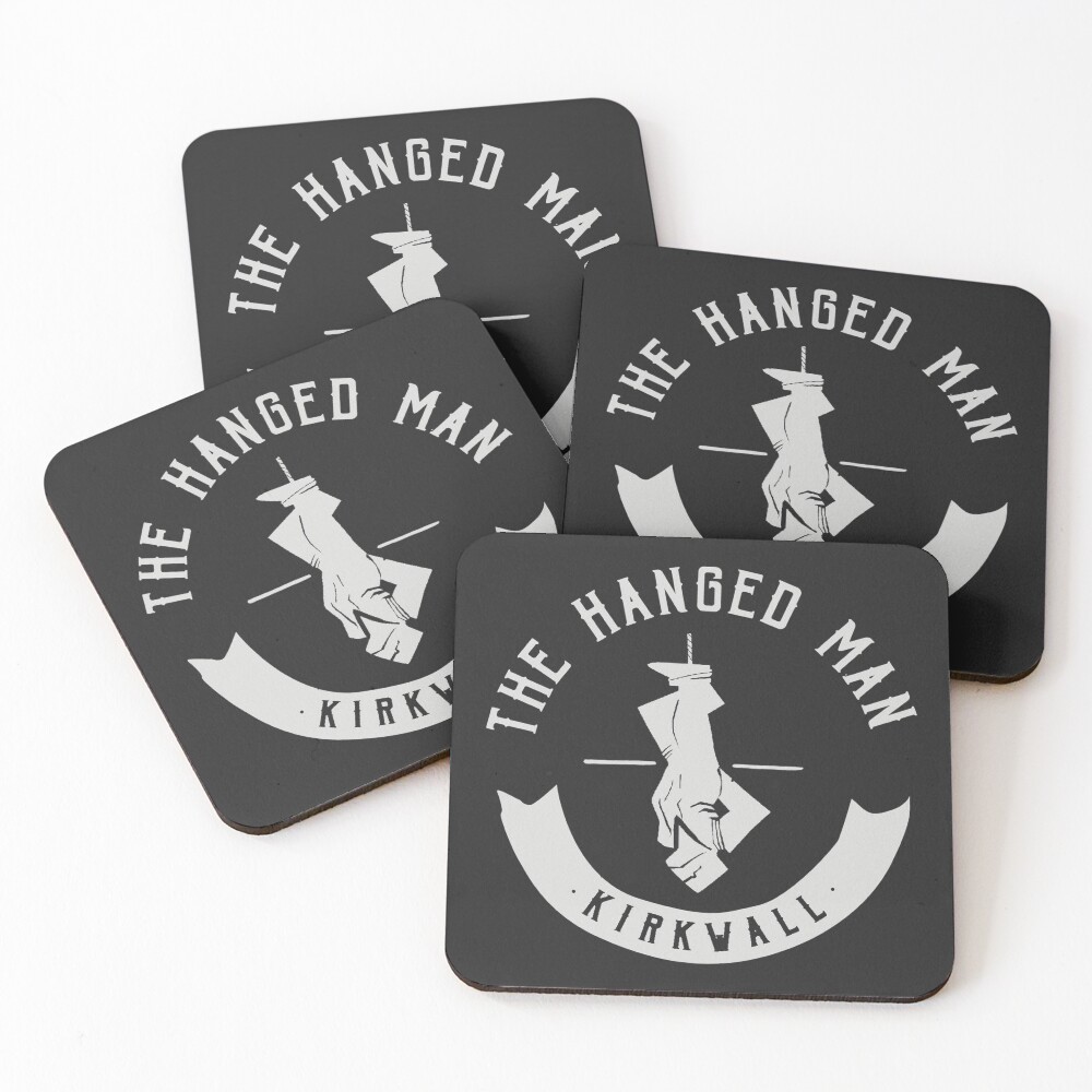 The Hanged Man Pub Logo | Dragon Age 2 | White Logo Coasters (Set of 4)