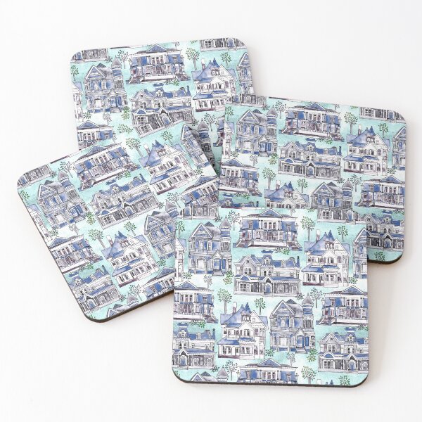 Item preview, Blue Watercolor Victorian Houses  designed and sold by TigaTiga.