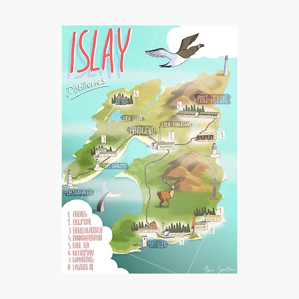 Islay Whisky Distillery Map Photographic Print