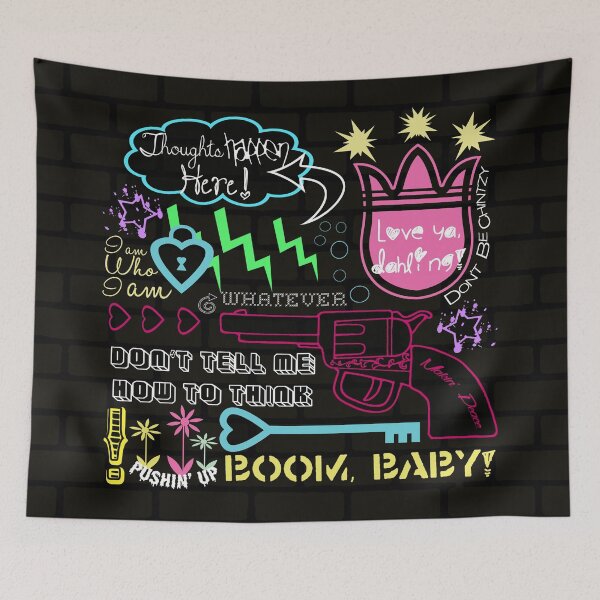 Item preview, "Girl Interrupted" Thoughts, Quotes, Sayings, Funny, Humor, Typography, Gun, Hearts, Loaded, Neon, Pink, Blue, Green, Yellow, Thunderbolt, Cloud, designed and sold by CanisPicta.