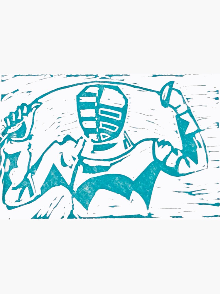 Thumbnail 3 of 3, Sticker, aqua fencer designed and sold by Tensegrity.