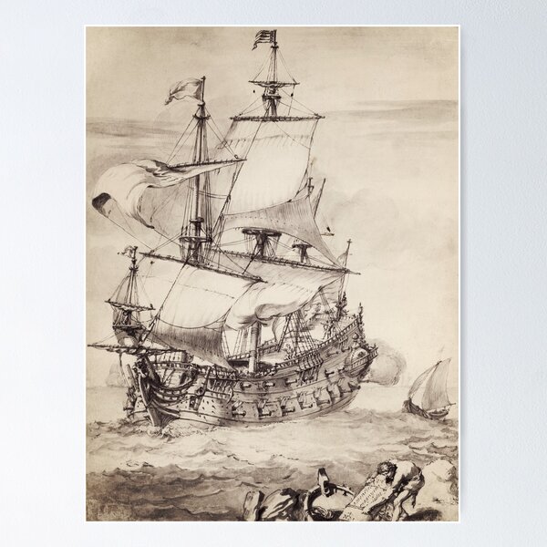 Item preview, A Frigate at Sea, (Pierre Puget, 17th century) designed and sold by Vintagenaut.