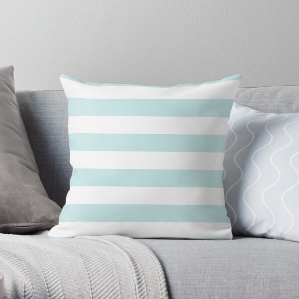 Duck Egg Pale Aqua Blue and White Wide Horizontal Cabana Tent Stripe Throw Pillow
