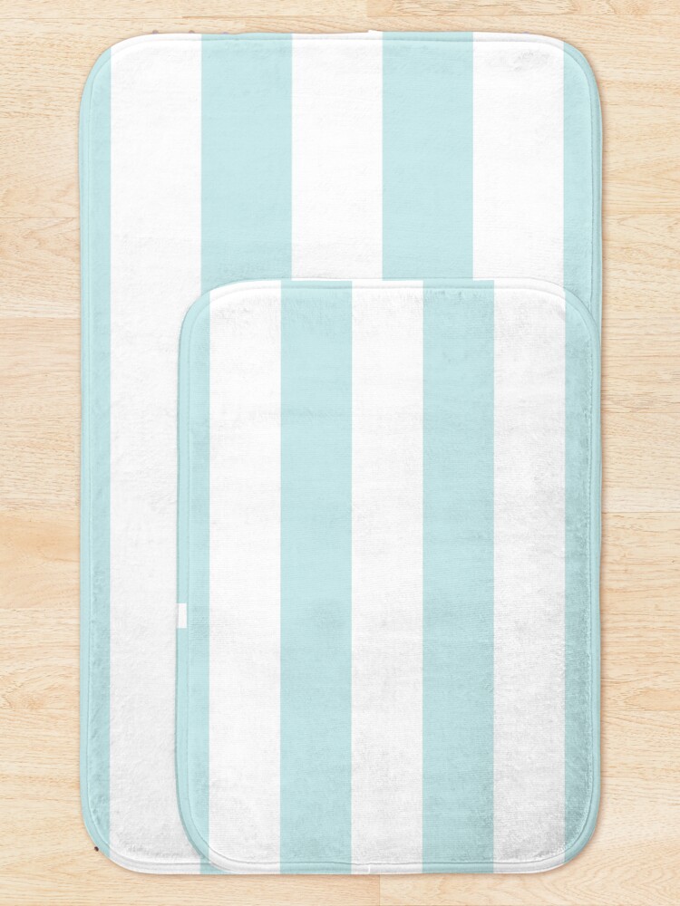 Alternate view of Duck Egg Pale Aqua Blue and White Wide Horizontal Cabana Tent Stripe Bath Mat
