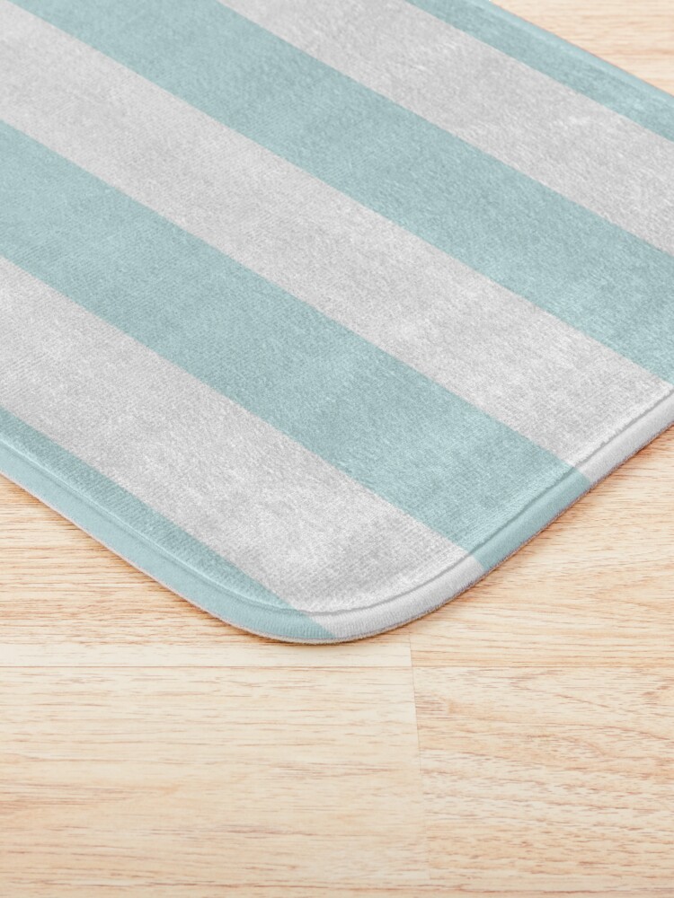 Alternate view of Duck Egg Pale Aqua Blue and White Wide Horizontal Cabana Tent Stripe Bath Mat