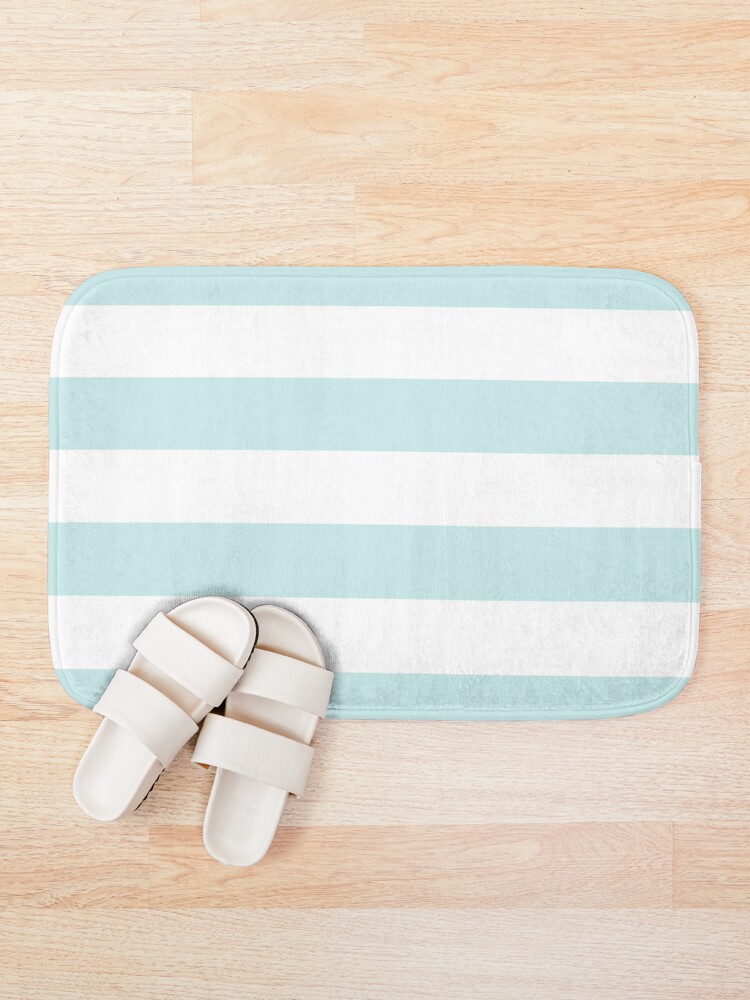 Alternate view of Duck Egg Pale Aqua Blue and White Wide Horizontal Cabana Tent Stripe Bath Mat