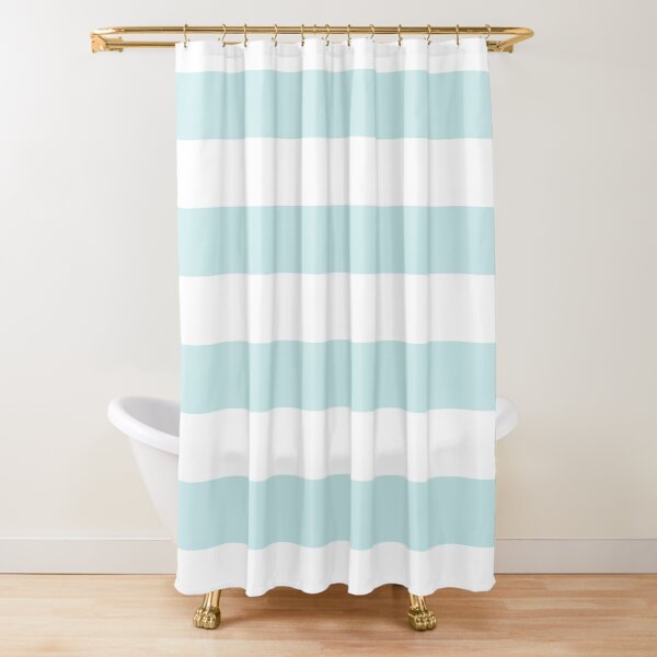 Duck Egg Pale Aqua Blue and White Wide Horizontal Cabana Tent Stripe Shower Curtain