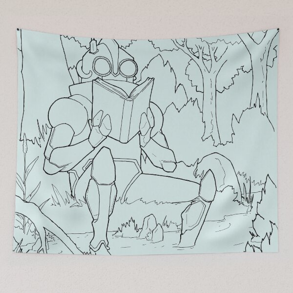 Item preview, Reading Robot in the Forest transparent line-art designed and sold by rootinspiration.