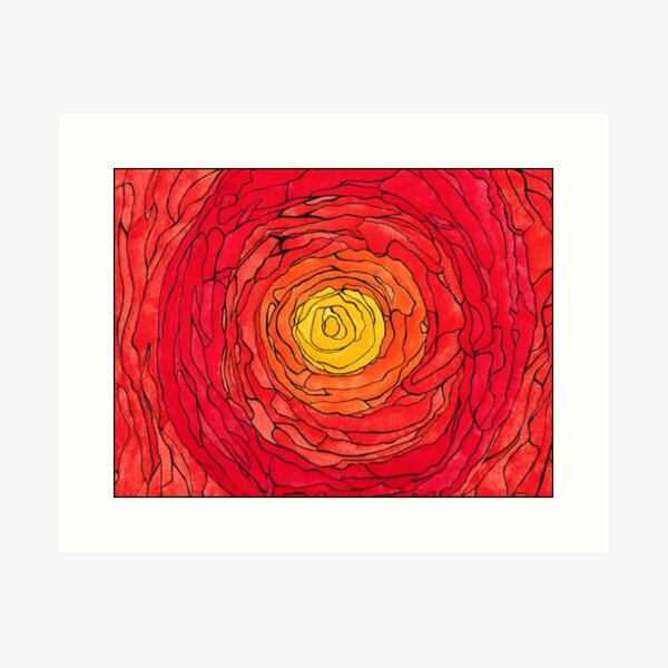 Abstract Sun Watercolor and Pen Art Print