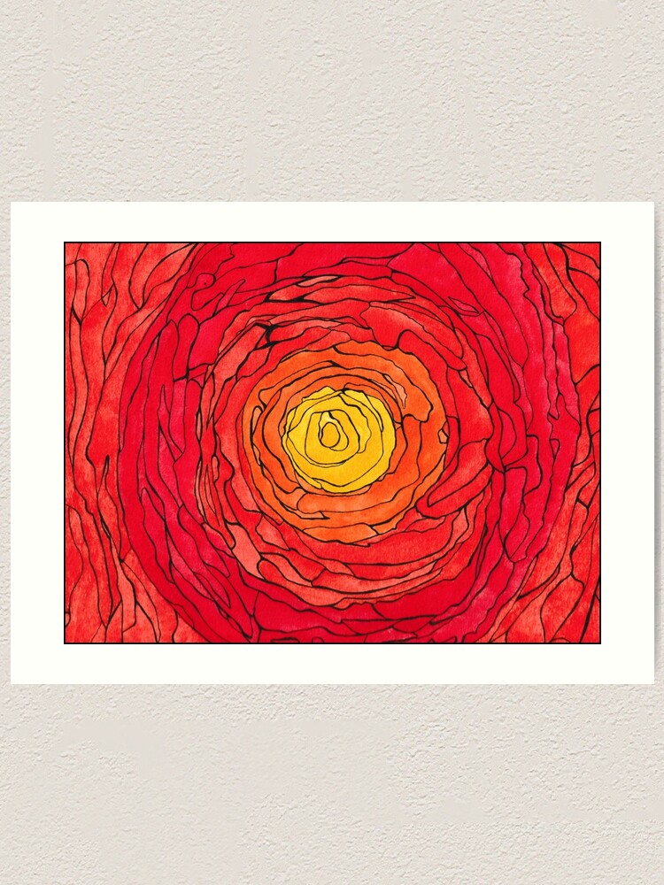 Alternate view of Abstract Sun Watercolor and Pen Art Print