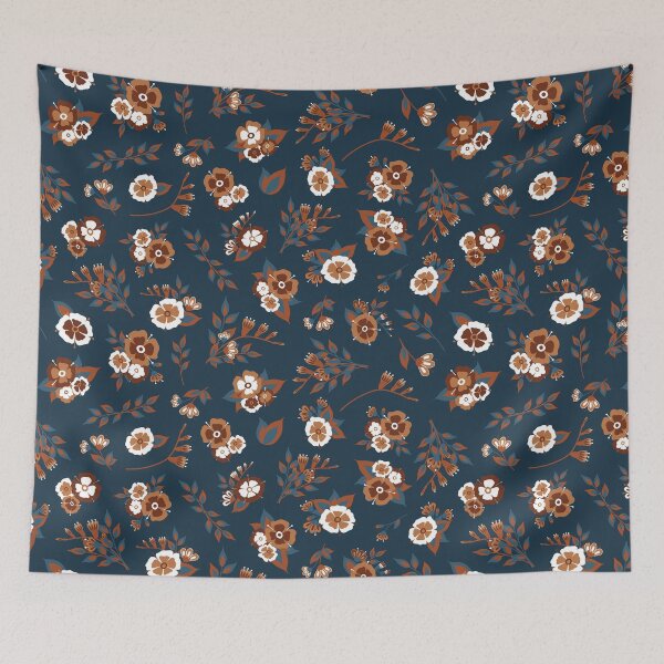 Item preview, Folk Floral Garden Pattern in Navy and Copper designed and sold by NJMoxon.