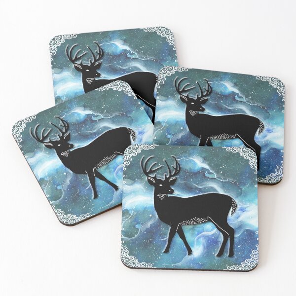 Item preview, Stag Silhouette (Framed Blue Watercolor Deer) designed and sold by UnlikelyBeard.