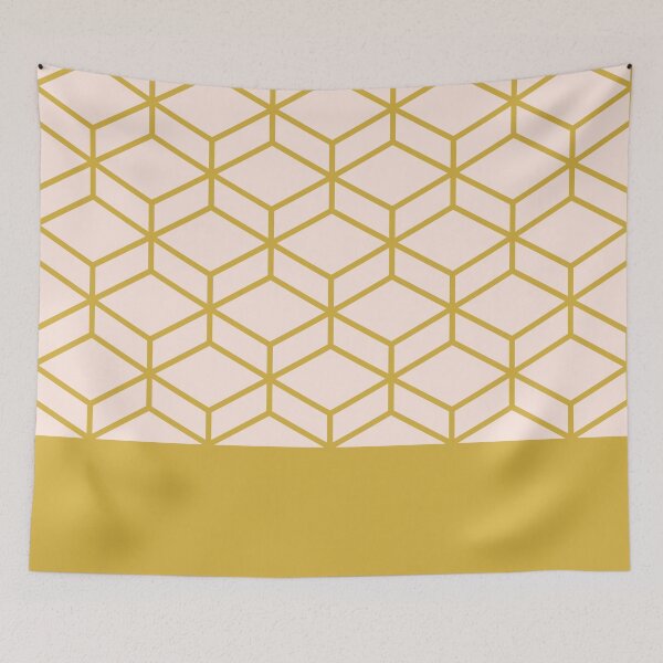 Item preview, Honeycomb Geometric Lattice 2 in Mustard Yellow on Pale Blush Solid designed and sold by kierkegaard.