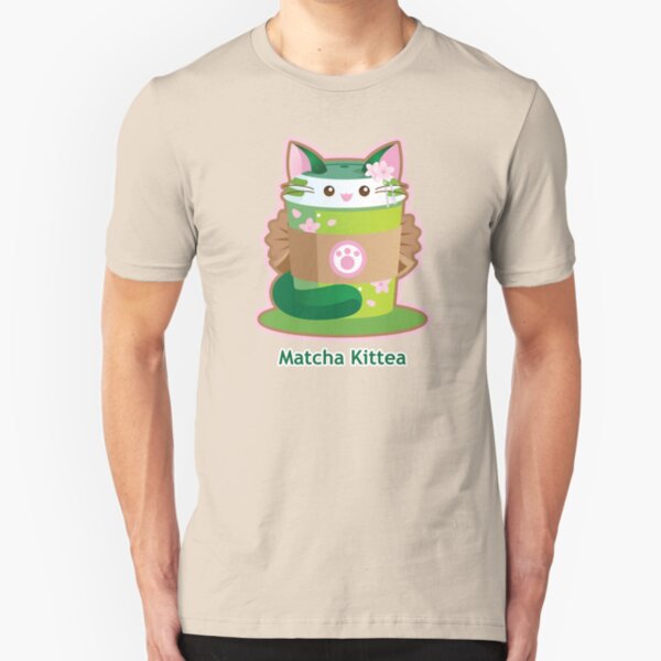 Cute Matcha Cat Tea Slim Fit T-Shirt