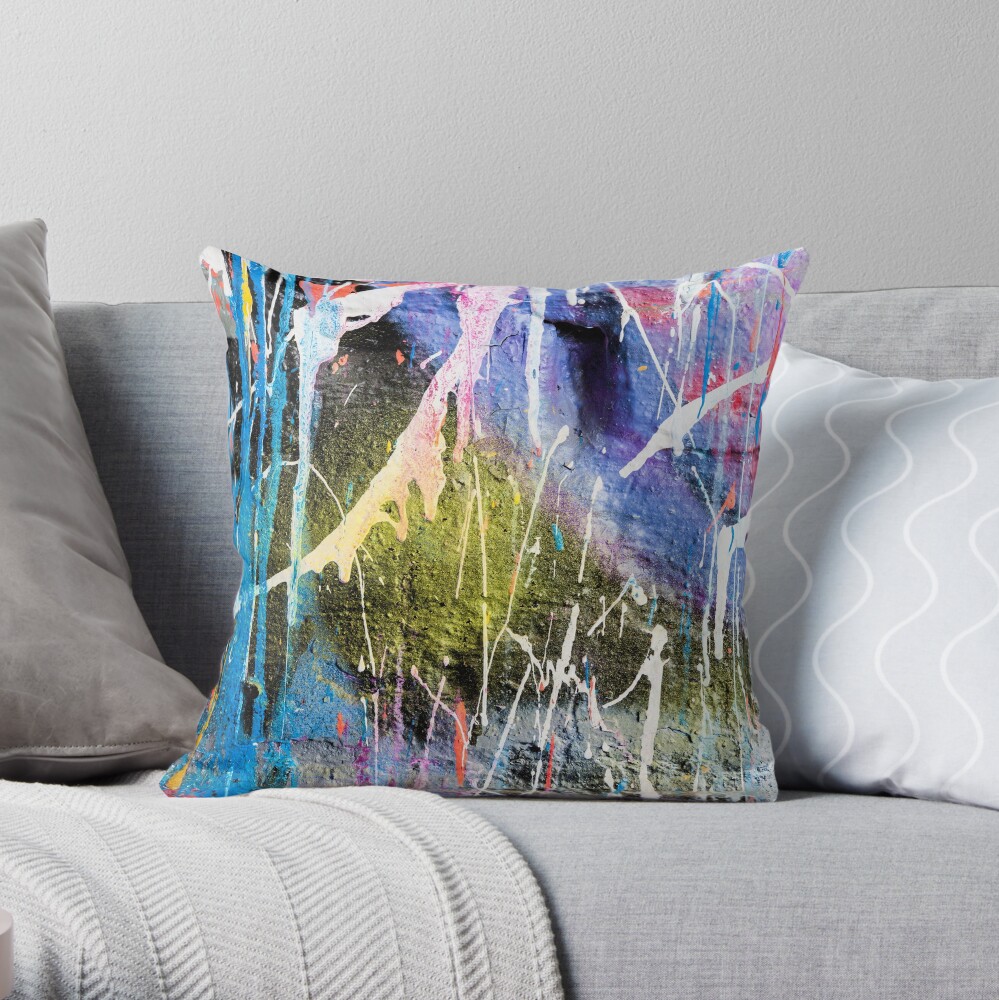 Dripping paint graffiti wall Throw Pillow