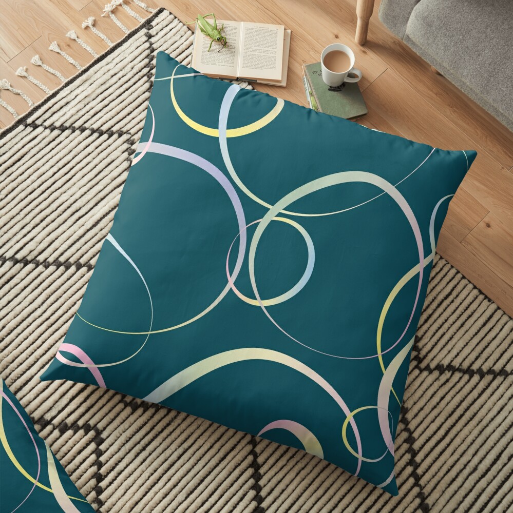 Pastel lines on teal Floor Pillow