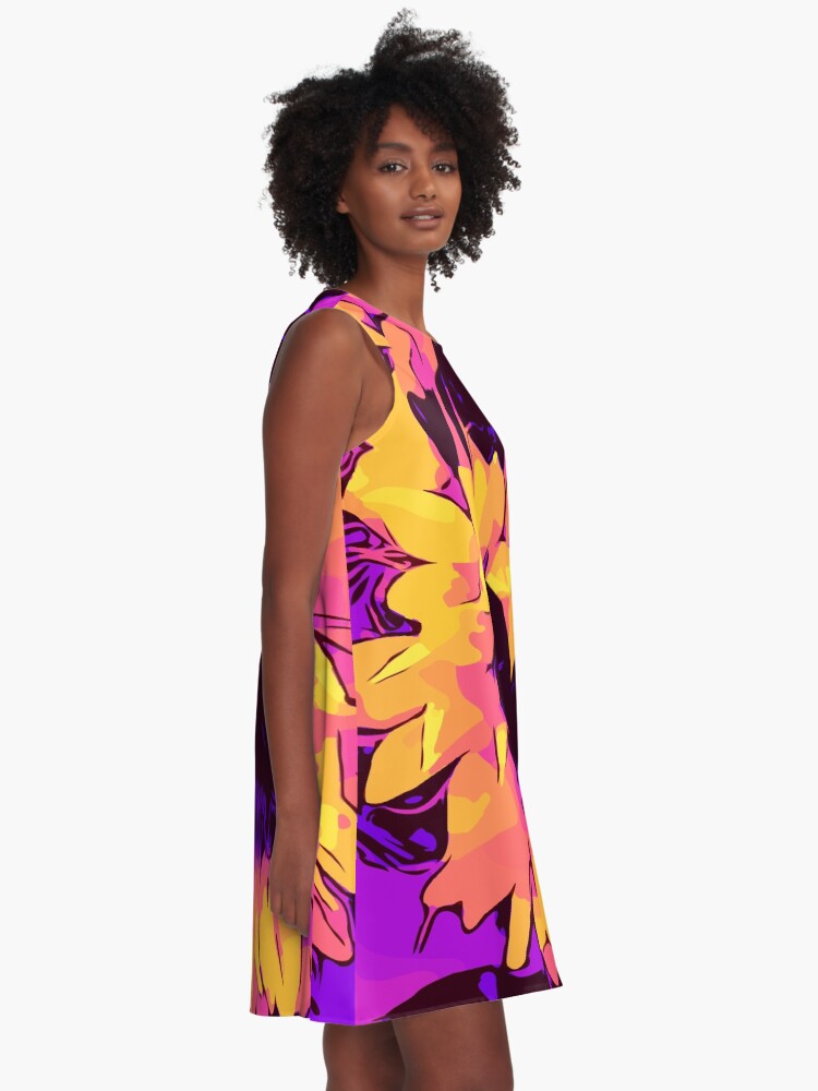 Alternative Ansicht von Funky Sunflowers" Blumen-Poster „WelikeFlowers" A-Linien Kleid