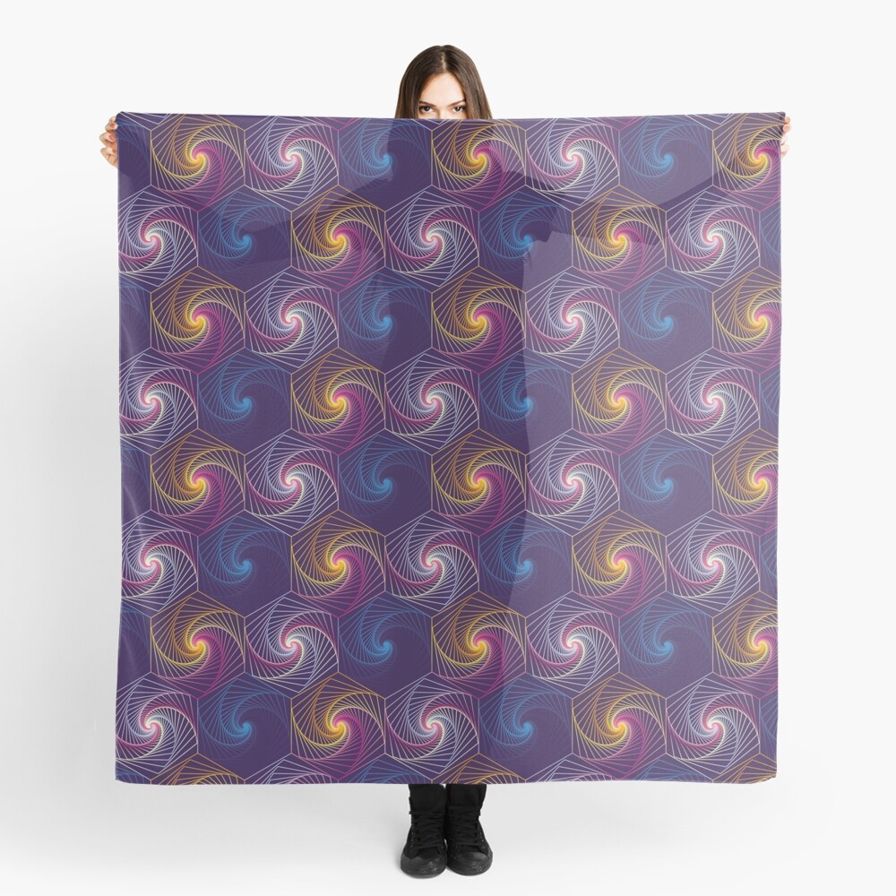 Futuristic neon spirals hexagons Scarf