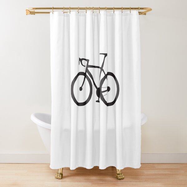 Bicicleta de carreras. Bicicleta de carretera, ciclo, bicicleta, bicicleta de carreras, bicicleta de empuje, negro sobre blanco. Cortina de ducha