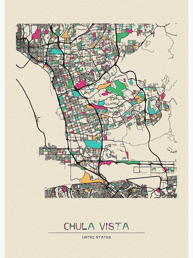 "Chula Vista, California Street Map" Art Print By Geekmywall | Redbubble