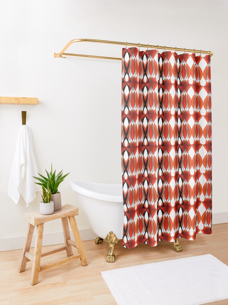 "Bold Modern Geometric Orange Grey Patterned" Shower Curtain by