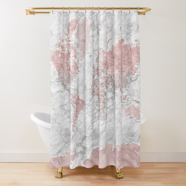 Pink and grey shower on sale curtain