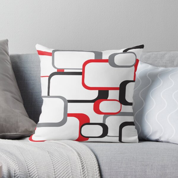 Retro Square Pattern Black Red Gray White Throw Pillow