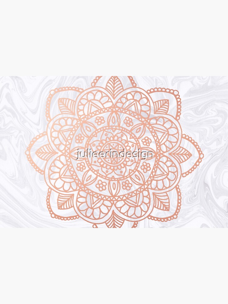 Rose Gold Mandala on White Marble by julieerindesign