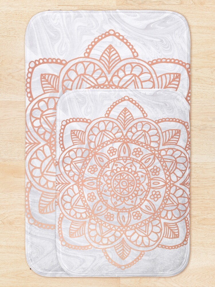 Alternate view of Rose Gold Mandala on White Marble Bath Mat