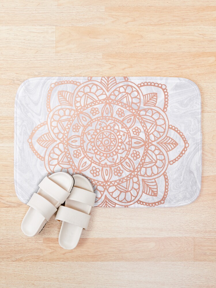 Alternate view of Rose Gold Mandala on White Marble Bath Mat