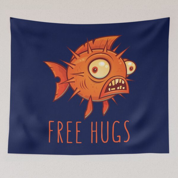 Item preview, Free Hugs Cartoon Blowfish designed and sold by fizzgig.