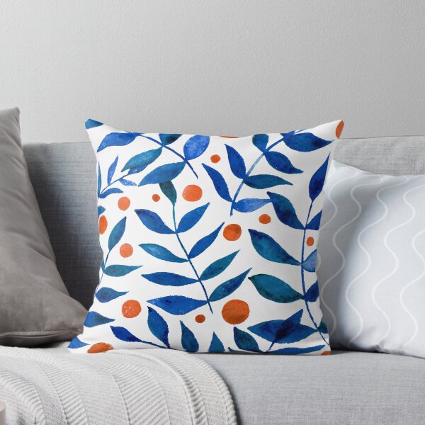 Item preview, Baies et branches aquarelles - bleu et orange designed and sold by wackapacka.