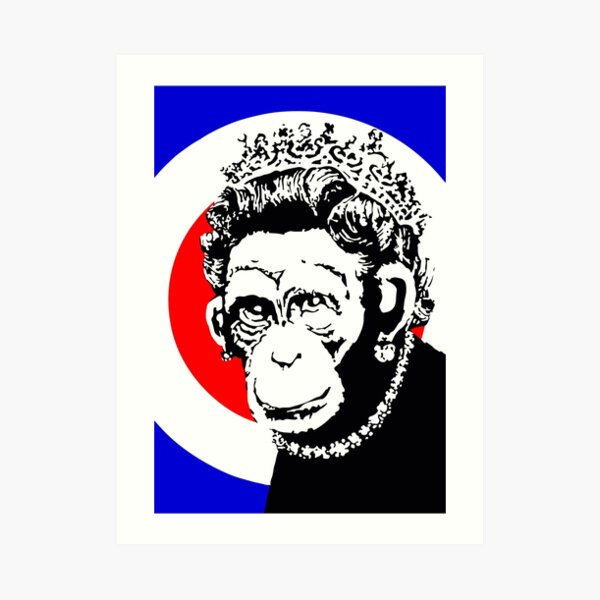 Banksy Monkey Queen 2003 Artwork, Street Art, Design For Posters, Prints, Tshirts, Men, Women, Kids Art Print