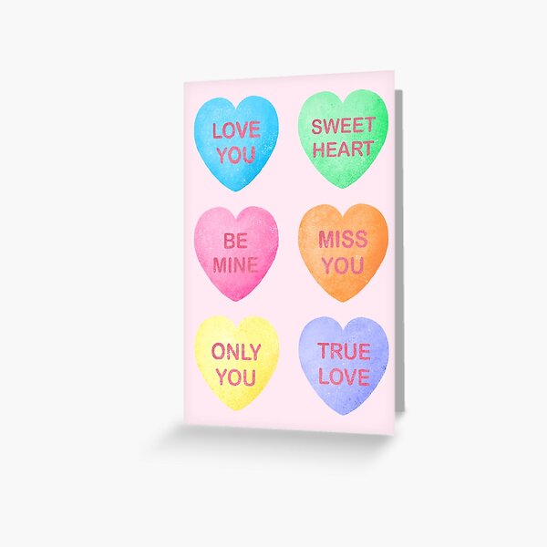 Candy Love Hearts Design White Version Greeting Card By Meganmxe Redbubble