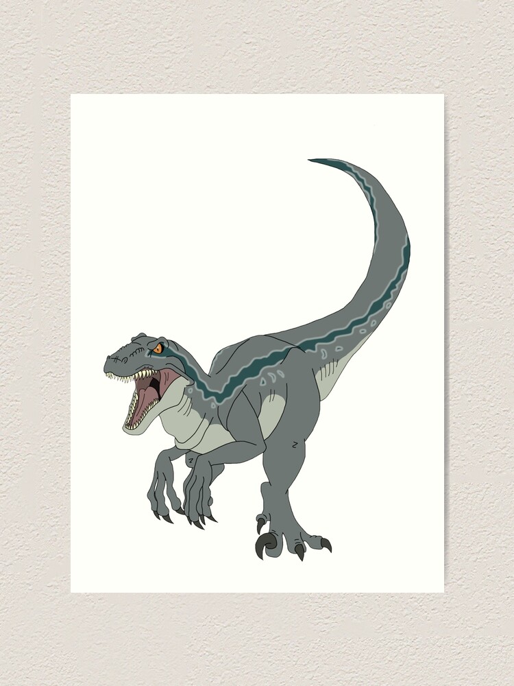 Running Blue Velociraptor Art Print By Theblazinggecko Redbubble